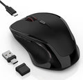 Wireless Bluetooth Mouse for Mac Pro MacBook Ergonomic Rechargeable Mice with Jiggler Mode 2-Mode Bluetooth 5.2/3.0 &amp 2.4G USB-A/USB-C Receiver Silent Optical Mouse for iPad PC Laptop Black