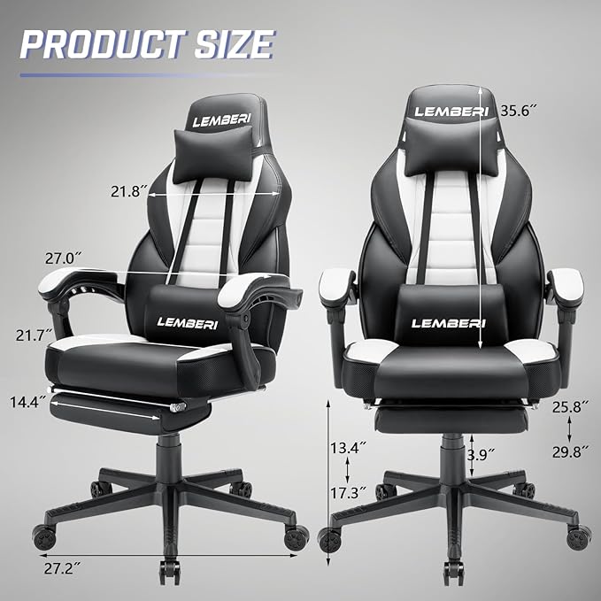 LEMBERI Gaming Chairs with FootrestErgonomic Video Game Chairs for AdultsBig and Tall Gaming Chair 400lb Weight Capacity Racing Style Gaming Computer Gamer Chair with Headrest and Lumbar Support
