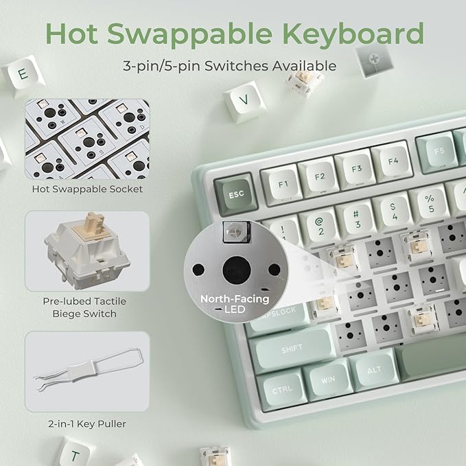 RK ROYAL KLUDGE R98 Pro Creamy Mechanical Keyboard 96% Wired Gaming Keyboard RGB Backlit with Number Pad and Volume Knob Gasket Mount MDA Profile PBT Keycaps Hot Swappable Pre-lubed Tactile Switch