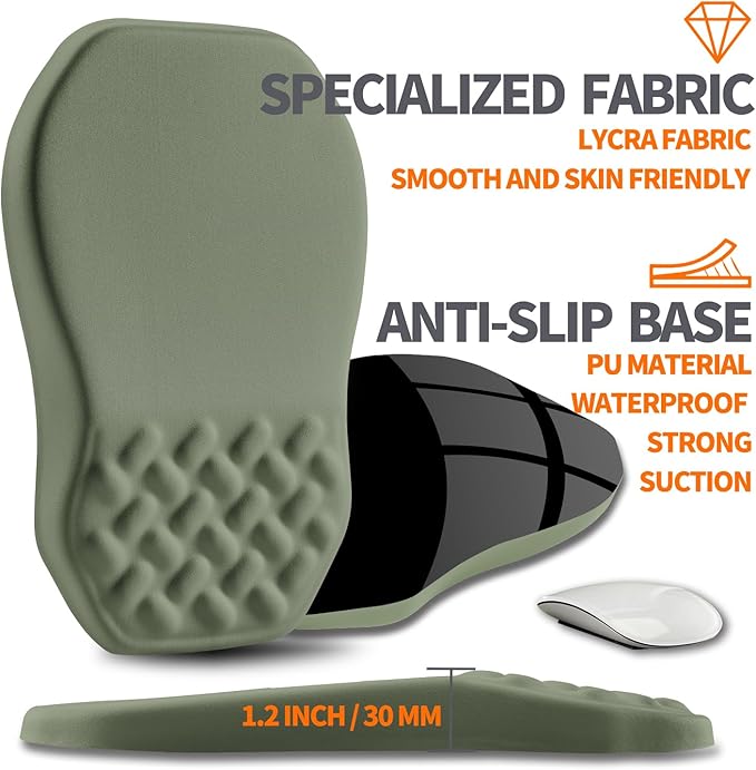 Ergonomic Slope Mouse Pad Wrist Support Wrist Rest Mousepad for Carpal Tunnel Pain Relief with Massage Bulge and Slow Rebound Memory Foam (12x8 inch Olive Green)