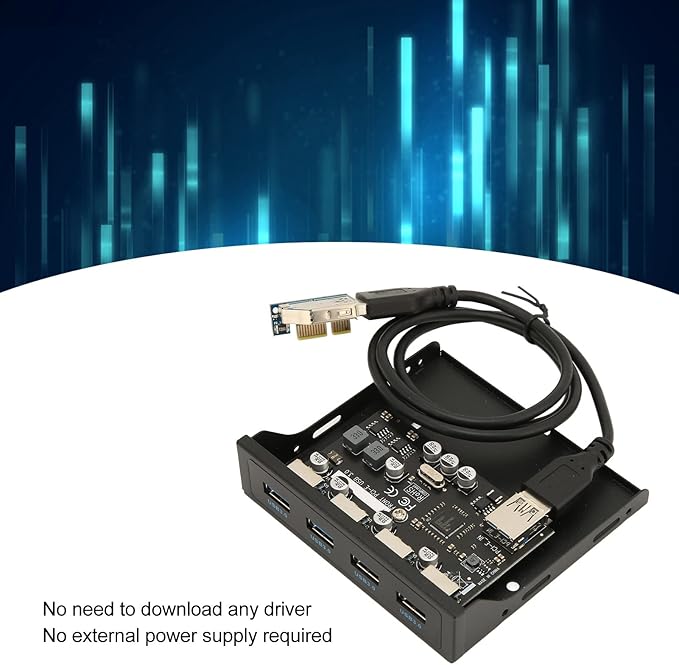 Front Panel PCIE to USB 3.0 Hub with 4 Port 3.5 Inch PC Front Panel Internal Card Reader PCIE USB Adapter with 4 X USB3.0 Output Port for Computer Case Front Bay