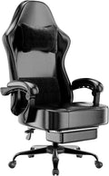 Ergonomic Gaming Chair with Footrest PU Leather Video Game Chairs for Adults Comfortable Computer Chair for Heavy People Reclining Gamer Chair Office Chair with Lumbar Support Dark Black