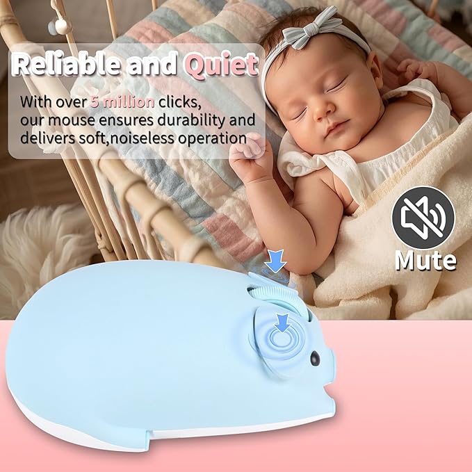 Bluetooth Mouse 2.4G Mice Cute Cartoon Pig Dual Mode (Bluetooth or 2.4 GHz Receiver) Computer Mice 1200 Silent Clicks Cordless Mouse for Laptop/Notebook/iPad/PC/Mac/Chromebook Office Home Gift(Blue)