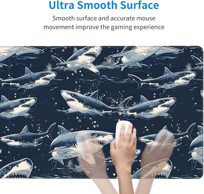 Shark Mouse Pad Non Slip Large Desk Keyboard Mat Gaming Protection Pad 16X29.5 Inch