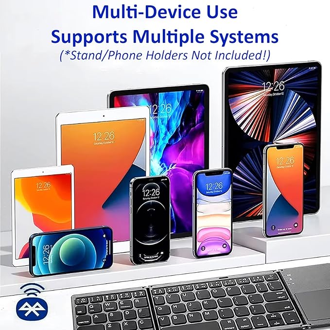 Slim Foldable Wireless Keyboard Compatible with Sony Xperia Z1 Compact with TOUCHPAD Mouse Fully Universal Providing 48H Use 560 Days Standby Portable Compact Tri-Fold Rechargeable!