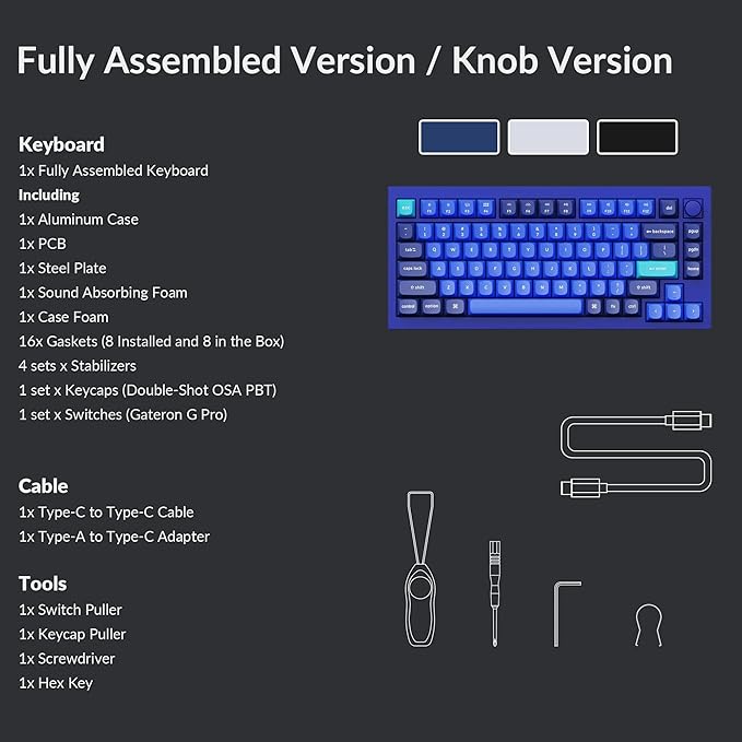 Keychron Q1 RGB Wired Custom Mechanical Keyboard 75% Layout RGB Backlight with Hot-swappable Gateron G Pro Brown Switch Double Gasket Compatible with Mac Windows Linux (Blue) -Version 2