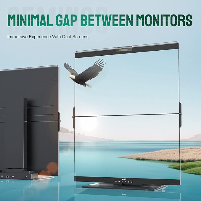 Mobile Pixels Geminos 2 x 24 inch FHD Stacked Computer Monitor with All-inclusive Dual Vertical Monitors 100W USB-C Charging 1080P Webcam&ampSpeakers HDMI/USB-A/USB-C Height Adjustable (2 Monitor