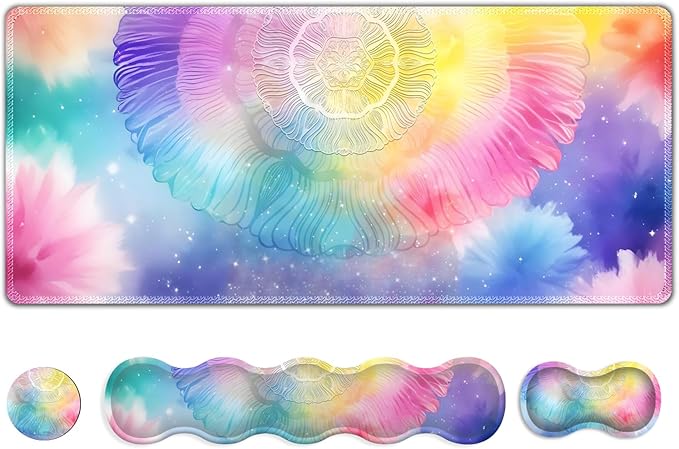 Desk Mat Gaming Mouse Pad Cute Desk Matt Keyboard Wrist Rest for Desktop Anti-Slip Big Mousepad Stitched Edges XXL Large Mouse Pad with Wrist Support for Home Office Computer I Dreamy Colors