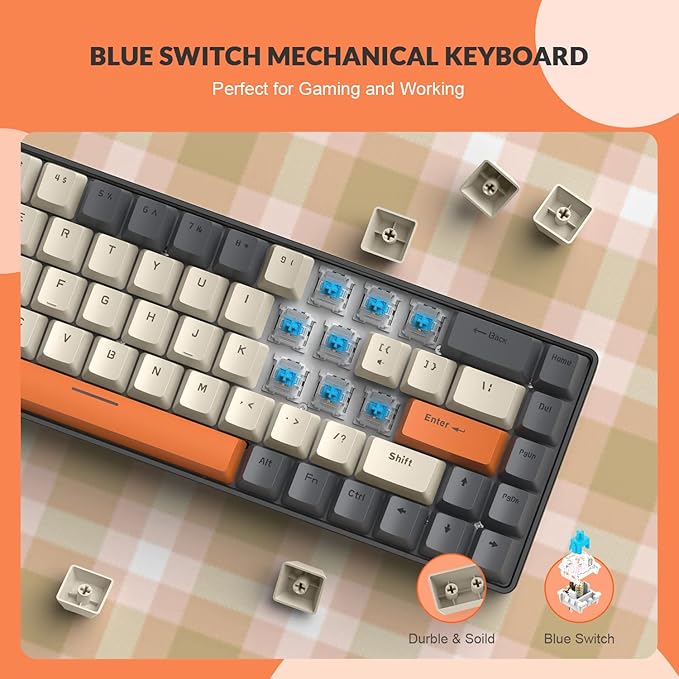 T8 60% Gaming Keyboard68 Keys Compact Mini Wired Mechanical Keyboard with 18 Chroma RGB BacklitBlue SwitchUSB C Coiled Keyboard Cablefor PCLaptopMacPS4Xbox-Dark Grey