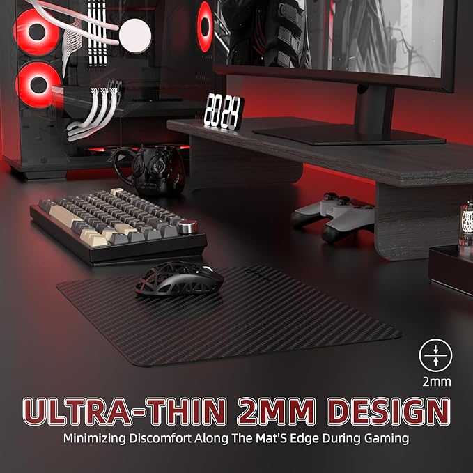 Attack Shark CM04 Carbon Fiber Gaming Mouse MatEsports Mouse Pad G240Smooth Glide Feeling with Steady ControlWaterproofNon-Slip Rubber Base Stitched Edge Gamer Office Home (14 x 11)