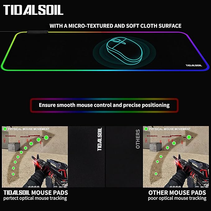 RGB Large Gaming Mouse Pad with 4Port USB Hub and 13Lighting Modes Computer Keyboard Mouse Pad Oversize Anti-Slip Rubber Base Mouse Mat for Computer PC Games (31.5 x 11.81 in Black0.15in Thick)