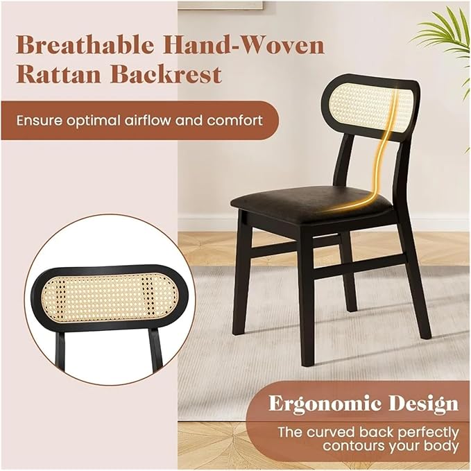 Adjustable Office Computer Chair with Armrest 1pcs Leather Upholstered Kitchen Dining Chairs with Breathable Mesh Cane Backrest and Rubber Wood Frame