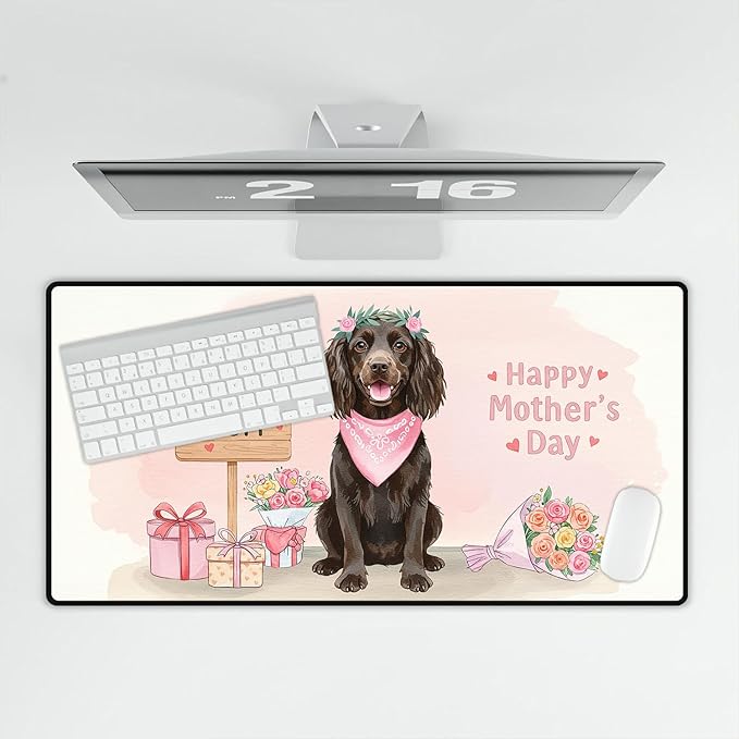 Happy Mother's Day Boykin Spaniel Love Dog Mom Heart Flower Desk Mat Full Keyboard Mouse Pad Dog Lover Large Mousepad 12004