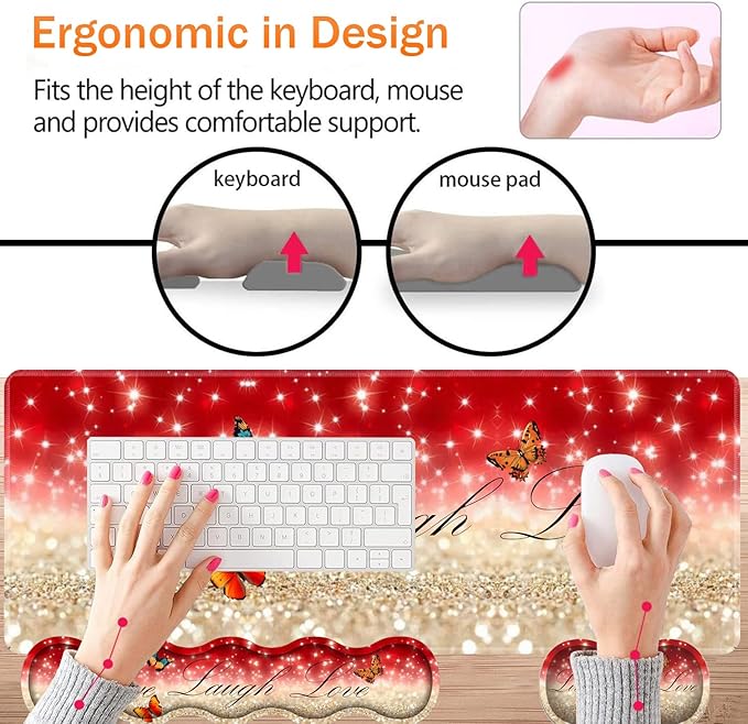 Large XXL Gaming Desk Mat 31.5x 11.8 Ergonomic Keyboard Wrist Rest &amp Mouse Pad Wrist Rest + Coaster Set Non-Slip Base Memory Foam Office and Home Live Laugh Love