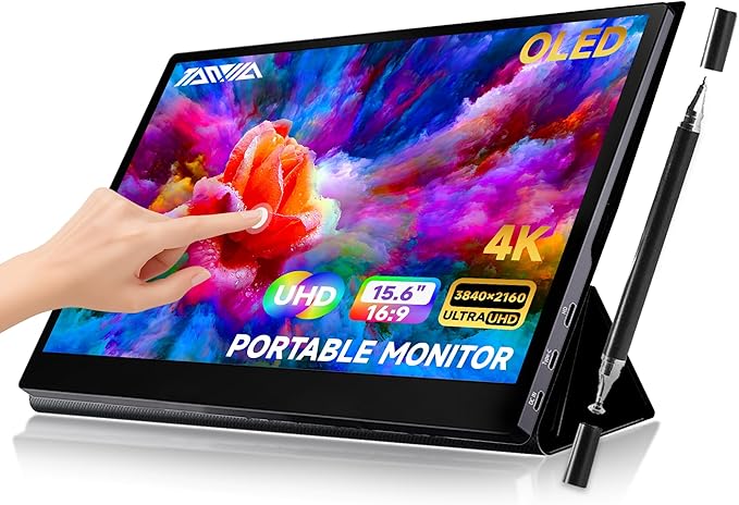15.6 Portable Monitor 4K OLED Touchscreen 100% Adobe RGB 10-Bit Color USB-C External Display for Laptop PC Mac Phone Gaming with Smart Cover &amp Stand