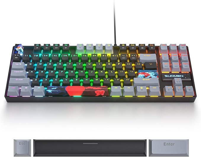 75% Mechanical Gaming Keyboard with Red Switch RGB LED Backlit Keyboard Black 87 Keys Compact TKL Wired Computer Keyboard for Windows Laptop PC Gamer (87 Dark)