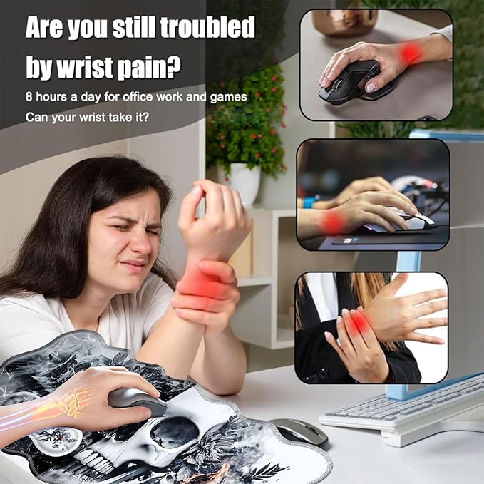 Desk Mat Mouse Pad with Wrist Rest 4-in-1 Large Mouse Pads for Desk Ergonomic Mouse Pad and Keyboard Wrist Rest Gaming Keyboard Mat for OfficeFunny Skull