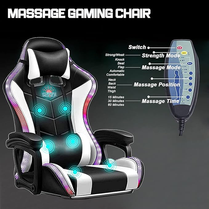 Gaming Chair with Bluetooth Speakers Video Game Chairs for Teens Full Massage Computer Chair Ergonomic Racing Office Chair PU Leather Recliner Swivel Desk Chair with FootrestPink