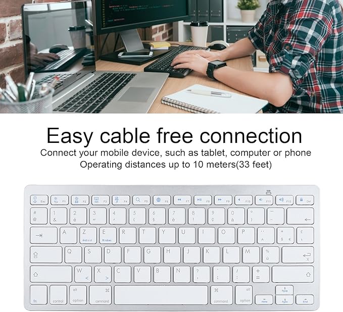 Bilingual Keyboard Portable Thin for German French Spanish Italian Keyboard Bluetooth Keyboard Compatible with iOS Android OS (French AZERTY Layout)