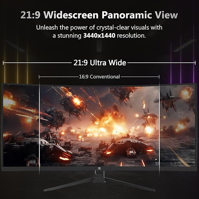 Z-Edge 34 Curved Gaming Monitor WQHD 1440P 165Hz 144Hz PC Monitor MPRT 1ms 21:9 Aspect Ratio 1500R 16.7M Colors 3000:1 Contrast UG34 Frameless Bezel 2X DP 1.4 Ports and 2X HDMI 2.0 Port