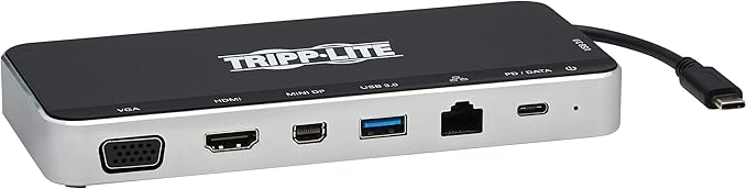 Tripp Lite USB-C Dock 3 Monitor Display USB Type C Hub Adds 4K HDMI mDP VGA USB 3.2 Gen 1 USB-A USB-C GbE 60W PD Charging Black (U442-DOCK16-B)