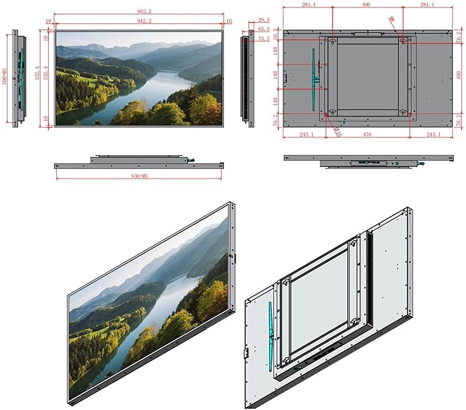 43inch Wall Mount Digital Signage 1000nits High Brightness Advertising Display Slim Fit Frameless Digital Kiosk CMS/Plug &amp Play Auto Play 7/24 Timer Switch Smart Split Screen Play Android OS