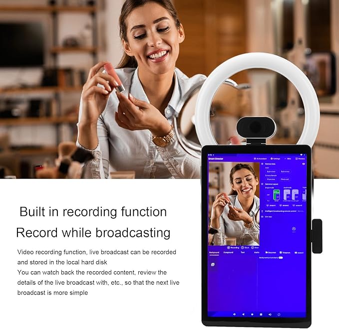 Asixxsix Interactive 50MP Camera Live Broadcast Machine with 8 Core CPU 4 Camera Feeds Sound Card Screen Mirroring Background Blur (US Plug)