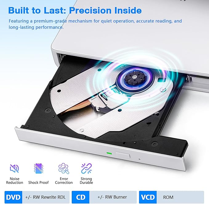 External CD DVD Drive USB 3.0 Type-C Burner Writer +/-RW Optical Drive Slim CD ROM Reader for Laptop Desktop PC Compatible with Windows 11/10/8/7 Mac OS Linux (USB 3.0 &amp Type-C Slim)