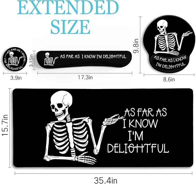 Ergonomic Mouse Pad with Wrist Rest Desk Mat Set Skeleton Gaming Mouse Pads Keyboard Mat Wrist Rest Cup Coaster Funny Office Desk Accessories