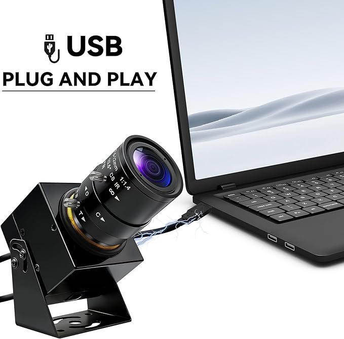 Global Shutter USB Camera 1200P Manual Zoom Webcam HD 90fps High Speed USB Camera with 2.8-12mm Lens Plug &amp Play for Machine Vision/High-Speed Inspection/Motion Analysis
