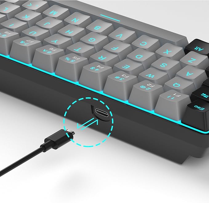MageGee Portable 60% Mechanical Gaming Keyboard MK-Box LED Backlit Compact 68 Keys Mini Wired Office Keyboard with Blue Switch for Windows Laptop PC Mac - Grey/Black