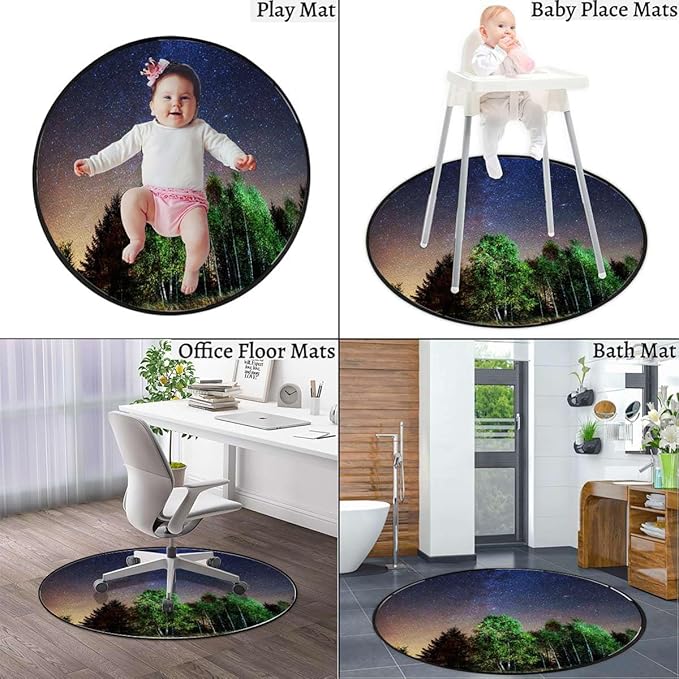 Green Navy Purple Round Area RugsIndoor Throw Runner Circle Rug Entryway Doormat Floor Carpet Pad Yoga Mat for Bedroom Living Room Tree Milky Way Sky Natural Diameter 47.2 in