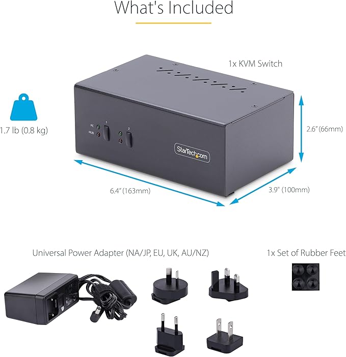 StarTech.com 2-Port Dual-Monitor DisplayPort KVM Switch 4K 60Hz 2X USB 5Gbps Hub Ports 2X USB 2.0 HID Ports Hotkey and Push-Button Switching TAA Compliant (P2DD46A2-KVM-SWITCH)
