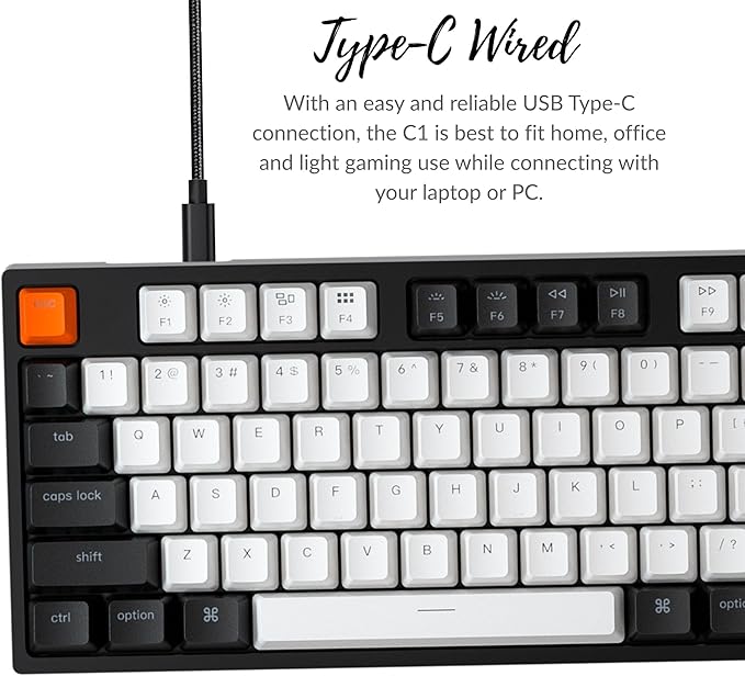 Keychron C1 TKL Mechanical Gaming Keyboard – Tactile Brown Switches RGB Backlit Compact Wired Keyboard for Mac &amp Windows White