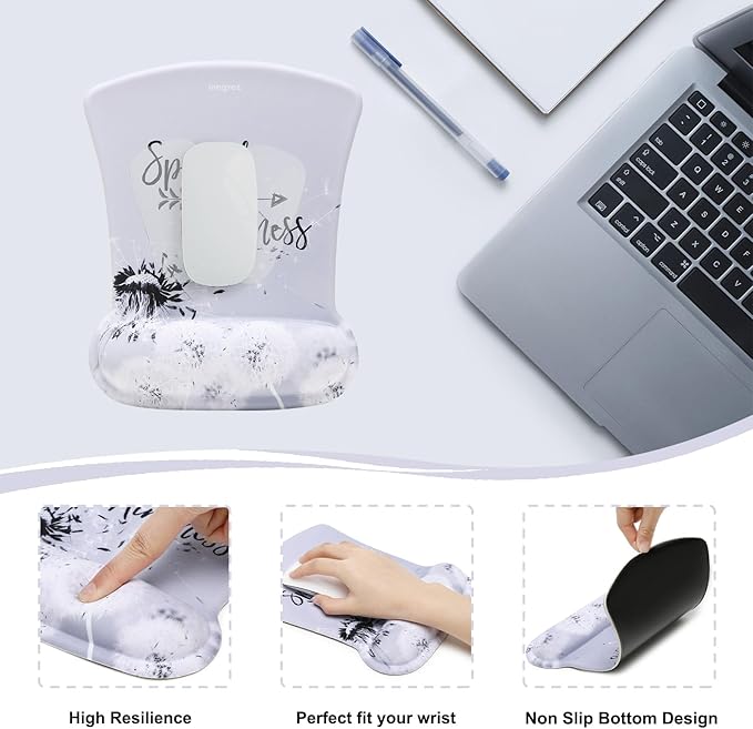 MEGREZ 4-in-1 Ergonomic Memory Foam Wrist Rest Set Desk Pad Mouse Pad with Wrist Rest Keyboard Pad Suitable for Office Workers Programmers &amp Gamers–Relieve Typing &amp Gaming Fatigue Gray D