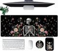 Large Mouse Pad Set Desk Mat + Elbow Rest Pad + Coaster Easy Typing Pain Relief Ergonomic Arm Rest Pad with Memory Foam Extended Desk Pad Anti-Slip Rubber Base for Office Home Floral Skull