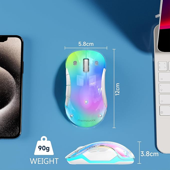 memzuoix 2.4G Wireless Mouse with Customizable Cover &amp 9-Color LED - Rechargeable Ergonomic 1400 DPI 5 Buttons USB Receiver for PC/Mac - Blue