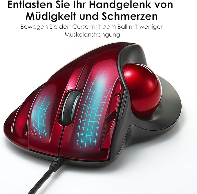 SANWA Wired Ergonomic Trackball Mouse Programmable Roller Ball Mice Tilt Scroll 400/800/1200/1600 DPI Computer trackball &amp Finger Rest Compatible with Mac Windows Laptop Chrome OS Red