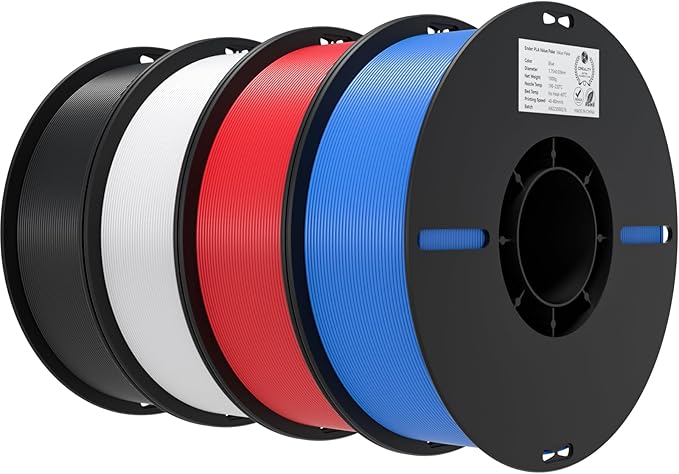 Creality 3D Printer Filament 1.75mm 4KG PLA Filament Bulk +/- 0.02mm 4 Pack 1kg Spool(2.2lbs) 3D Printing Filament Fits for Most FDM 3D Printers Black White Blue Red