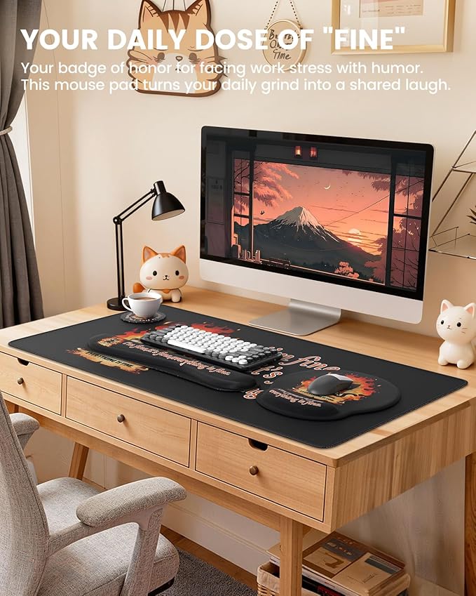 HAOCOO Dumpster Fire Mouse Pad with Wrist Rest Ergonomic Keyboard Wrist Support Large Gaming Desk Mat Set Desk Protector Mat for Office Supplies