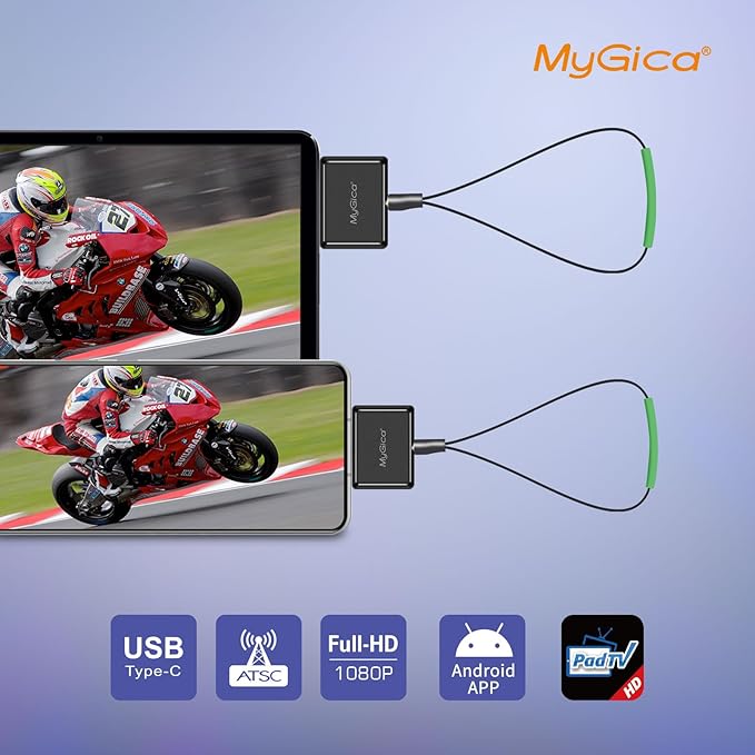 USB Type-C TV Tuner Card Watching Record Digital Live TV Anywhere Freeview HD TV Receiver Recast Wireless HDTV Stick Tuner Adapter USB TV Antenna for Android Phone Tablet No Internet Need