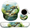 Keyboard Wrist Rest and Mouse Pad Wrist Support Set with Coasters Non-Slip PU Base Ergonomic Gaming Mousepad for Home Office Working Studying Easy Typing &amp Pain Relief - Sea Turtle