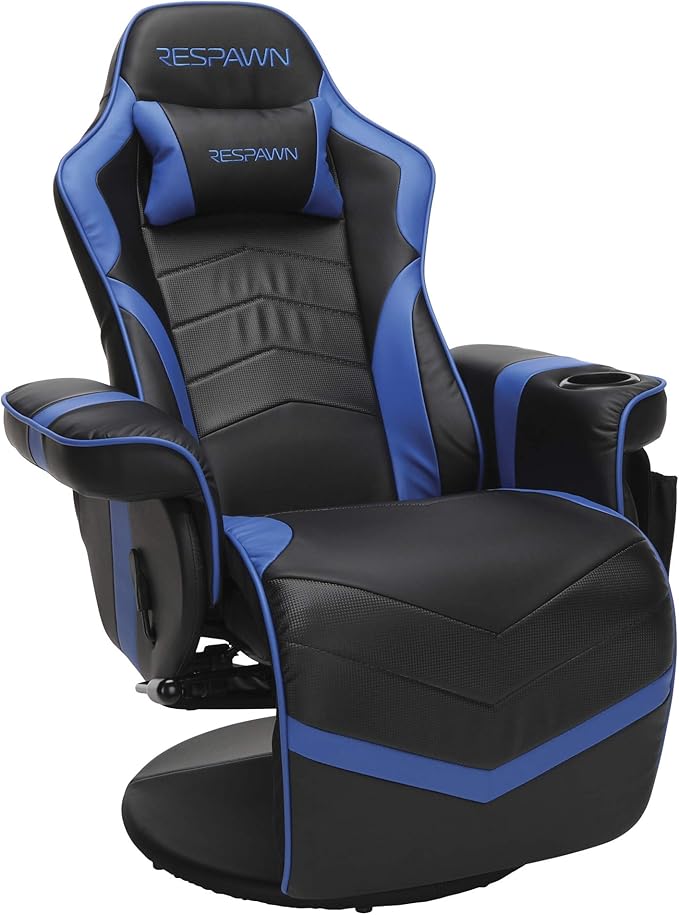RESPAWN 900 Console Gaming Recliner with Footrest and Lumbar Support - Comfortable Ergonomic Gaming Chair with Headrest No Wheels Reclining Heavy Duty Racing Style Video Game Chairs - Blue