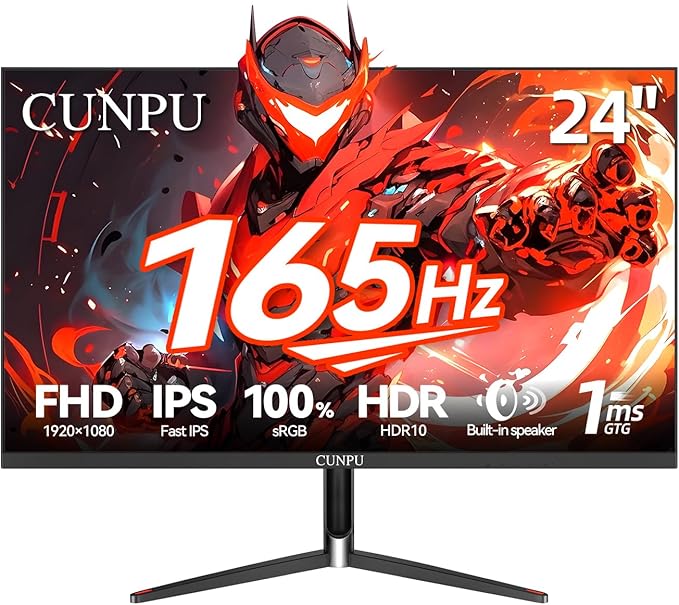 24 Inch Gaming Monitor FHD 1080P 165Hz Monitor IPS Display Free-sync Compatible 99% SRGB Color Gamut VESA 100 * 100mm Eye Care Ultra-Slim Frame Black