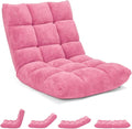 MAT EXPERT Floor Chair with Back Support Floor Gaming Chair w/ 14 Adjustable Position Soft Coral Fleece&ampAlloy Steel Frame Foldable Padded Lazy Couch Recliner for Meditating (Pink Large)