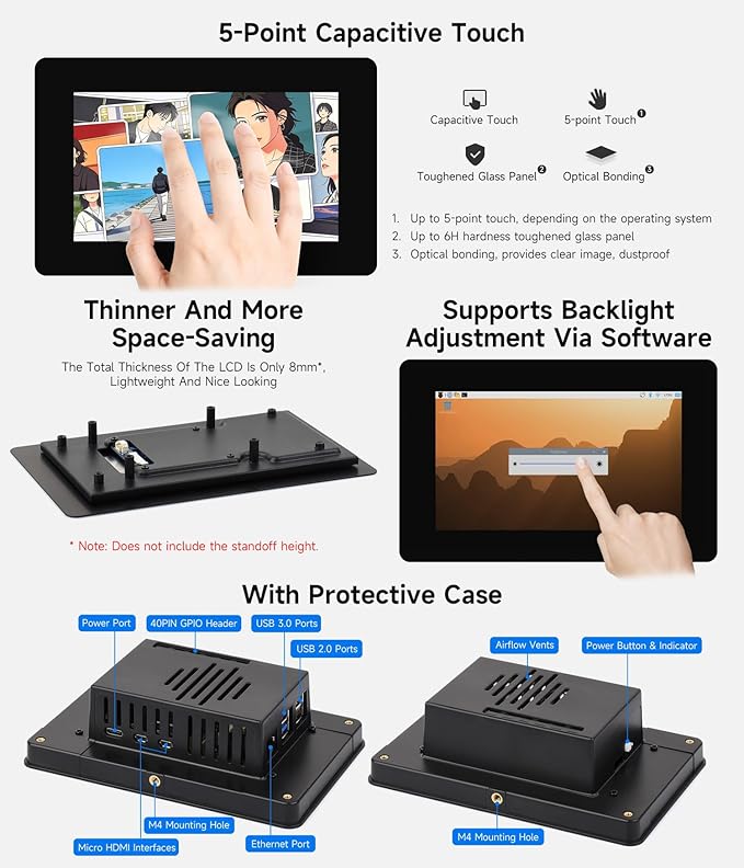 Waveshare 5inch DSI Capacitive Touch Display 720×1280 Pixels IPS Panel 5-Point Touch Optical Bonding Toughened Glass Panel