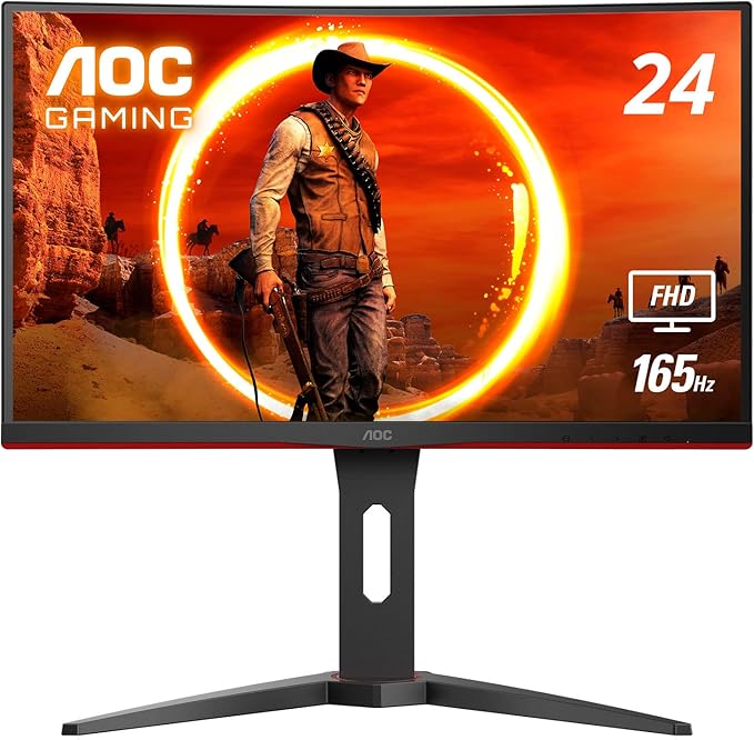 AOC C24G1A 24 Curved Frameless Gaming Monitor FHD 1920x1080 1500R VA 1ms MPRT 165Hz (144Hz supported) FreeSync Premium Height adjustable Black