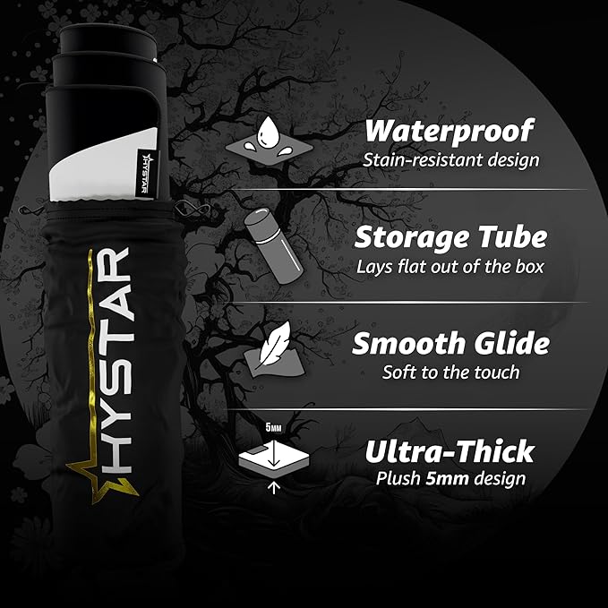 Hystar® Extended Gaming Mouse Pad | XXL 36 x 16 | 5mm Thick Waterproof Surface Smooth Polyester Fabric and Natural Rubber Base | Yin Yang