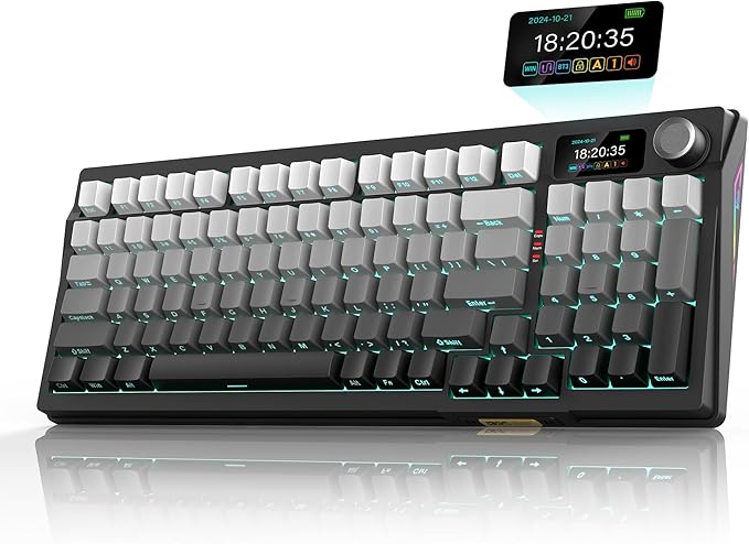 RedThunder K95 Wireless Mechanical KeyboardTFT Screen &amp Knob Trip-Modes Connection Gasket Custom Hot-Swap Keyboard RGB Backlit Pre-lubed Linear Switches Side Printed PBT Keycaps Gray Gradie
