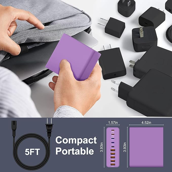 420W USB C Charger Block10-Port Charging Station GaN Fast Charging Type C &amp USB A Wall Charger Adapter for MacBook Pro/AiriPhoneiPadDell XPSSamsung Galaxy(Purple)